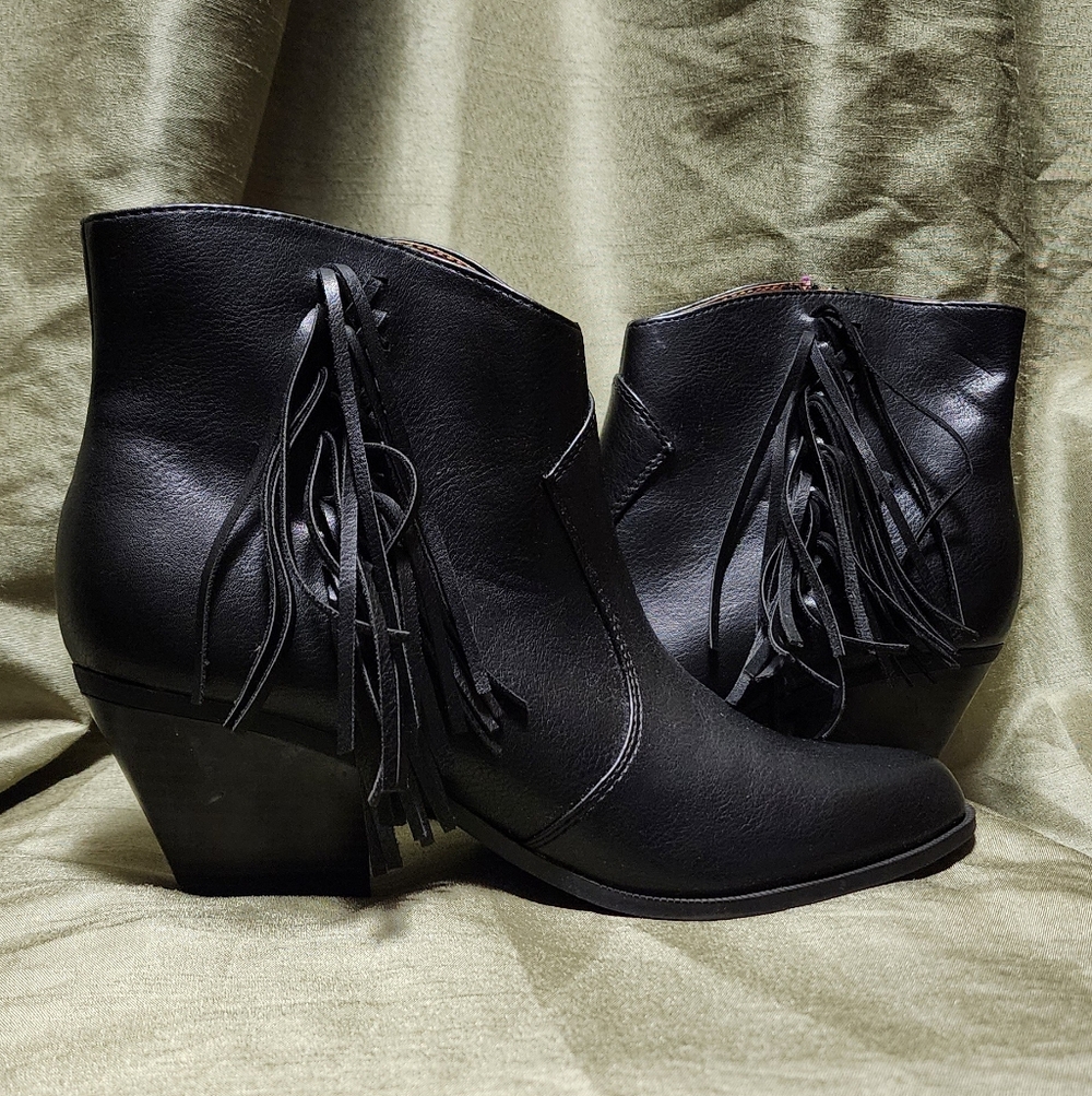 Indigo Black Ankle Boots with Fringe